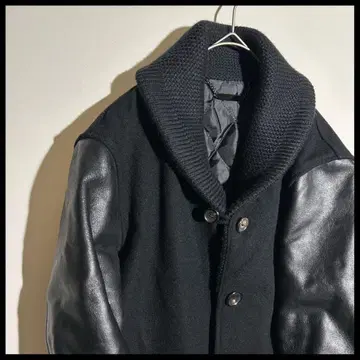 몽키타임 블랙 블루종 소매 가죽 바시티 자켓