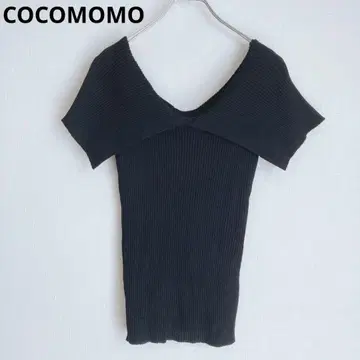 COCOMOMO 오프숄더 리브 여성 상의 반팔 블랙