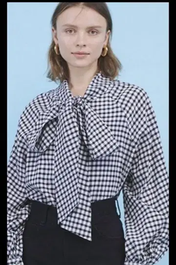 Mila Owen 깅엄 체크 셔츠 리본