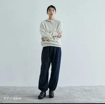 나카가와 마사시치 상점 따뜻한 작은 격자 몸빼 팬츠 네이비