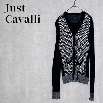 저스트 카발리 V넥 긴팔 가디건 절개 올 패턴 이탈리아제