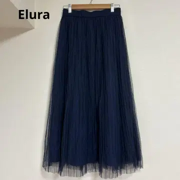 택 포함 새상품 Elura 튤 플레어 스커트 플리츠 네이비 F