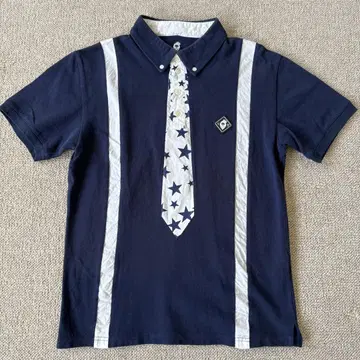 V12 페이크 타이 피케 셔츠 네이비 M