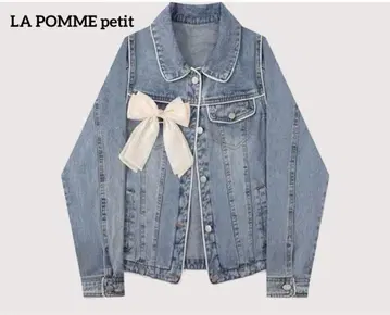 LA POMME petit 데님 자켓 파이핑 화이트 리본