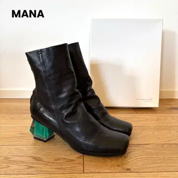 MANA, 블랙, 천연 가죽, 스퀘어토, 숏부츠, 23.5~24cm