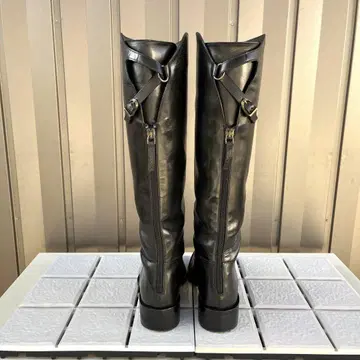 35.5 SARTORE 싱글 벨트 롱 부츠 블랙 가죽 22.5