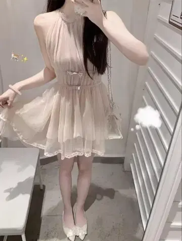 핑크 쉬폰 플레어 원피스