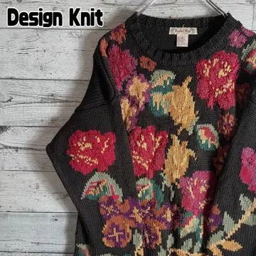 [호화찬란] 꽃무늬 자카드 코튼 니트 풀오버 핸드메이드 블랙
