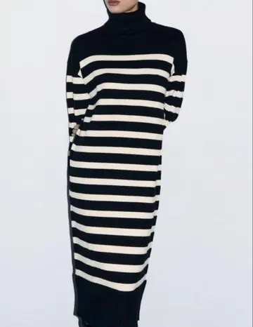 자라 터틀넥 니트 원피스 스트라이프 보더 하이넥
