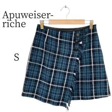 Apuweiser-riche 블루 체크 무늬 미니 타이트 스커트 S