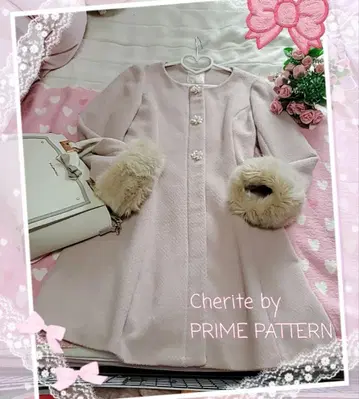 Cherite byPRIME PATTERN 꽃 버튼 퍼 롱 코트