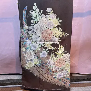 전통 예복 기모노 이로도메소데 폴리에스테르 갈색 브라운
