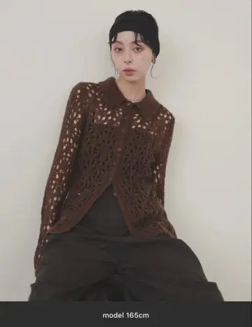 크로셰 폴로 니트 가디건 브라운 니트 가디건 레이스 뜨기