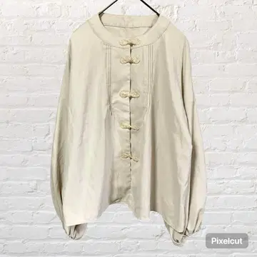 10770 엠즈 엑사이트 차이나 셔츠 블라우스 베이지 고급 구제 의류