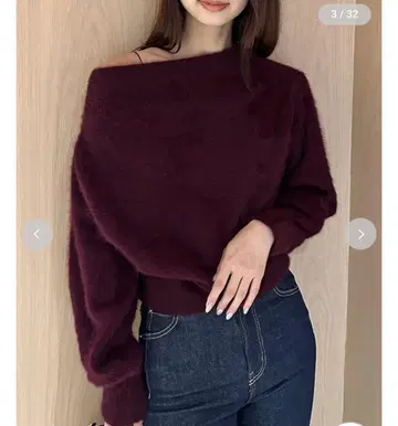 SNIDEL 폭스 알파카 오프숄더 풀오버