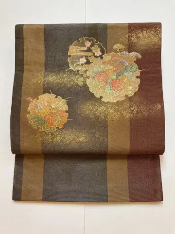 전통 후쿠로 오비 금실로 눈꽃 무늬