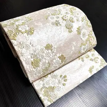 순수 실크 후쿠로 오비 [아이보리 꽃들]