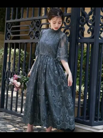 GIRL 하이넥 5부 전체 레이스 종아리 기장 결혼식 파티 드레스 2L