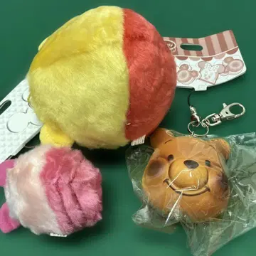 (10-132) 곰돌이 푸 피그 레드, 폭신폭신 빵 모양 키링 2개 세트