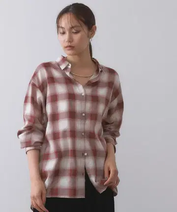 오파크 클립 옴브레 체크 셔츠 레드