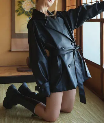 가죽 트렌치코트 자켓 블랙