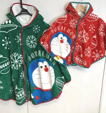 2개 세트 도라에몽 부자 페어 후드 부착 판초