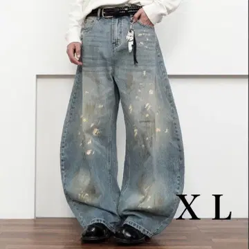 배기 데님 와이드 타입 청바지 워시 디자인 루즈핏 XL