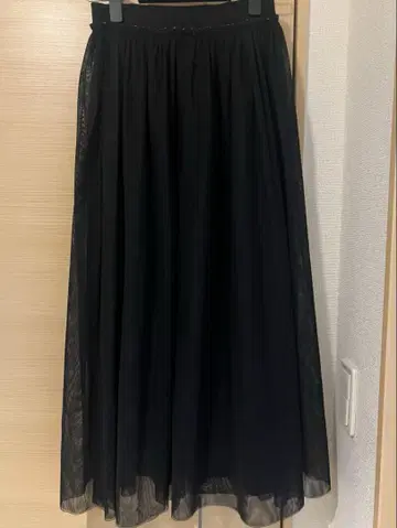 unfilo 쉬폰 플레어 롱 스커트 블랙
