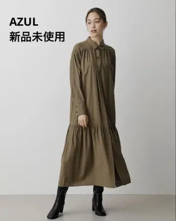 [ AZUL 택 포함 미사용 새상품 ] 긴팔 셔츠 원피스 카키 S