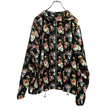 ZARA 자라 나일론 후드티 올 패턴 스컬 블랙 L 사이즈