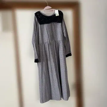 Samansa Mos2 바텐 레이스 옷깃의 깅엄 체크 원피스