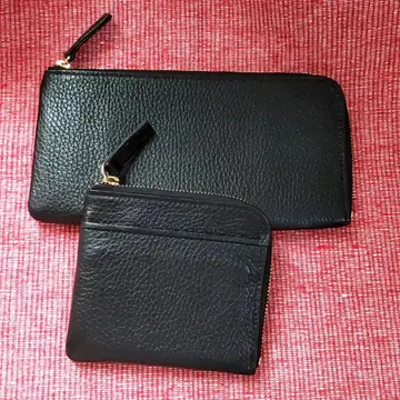 블랙 가죽 장지갑과 소형 지갑 세트