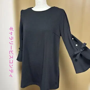 갤러리 비스콘티 튜닉풍 상의 소매 펄 버튼 리본 블랙 2