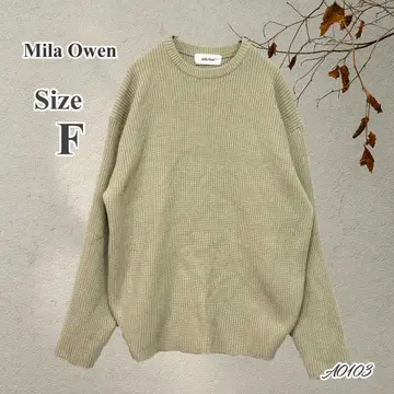 Mila Owen 베이지 니트 F 루즈핏 리브 크루넥 긴팔