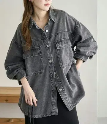 새상품 [ Discoat ] 데님 빅 셔츠 블랙