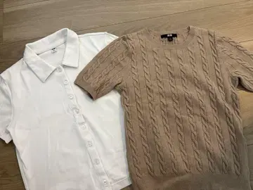 UNIQLO 새상품 화이트 버튼 달린 셔츠와 베이지 니트 세트