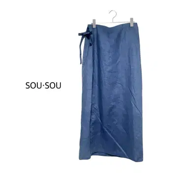 SOU SOU 린넨 코시키 린넨 롱 스커트 블루 계열 L