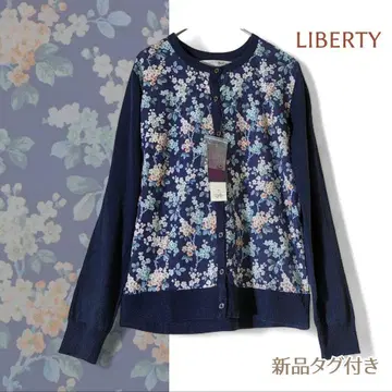 새상품 리버티/LIBERTY 절개 가디건 네이비 긴팔 플라워 꽃무늬