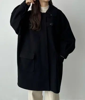 오버 미들 코트 callautia 카라 우티아 스텐 칼라 블랙
