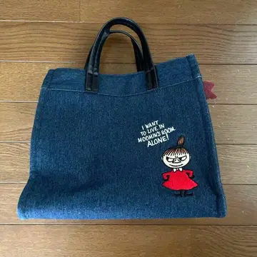 자수 2Way 토트백 무민 리틀미이 데님 블루