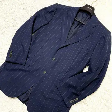 레어 XL 상당 키튼 테일러드 자켓 네이비 스트라이프 패턴 Kiton