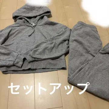 GU 헤비웨이트 맨투맨 지퍼 후드티 셋업 상하의 그레이