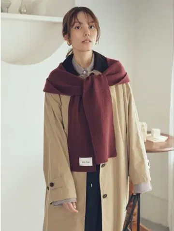 미라 오웬 새상품 스톨 머플러 리브 니트 후디 머플러 보르도 후드