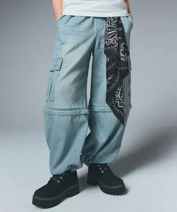 FADED 2WAY WIDE LEG CARGO PANTS 엑스걸