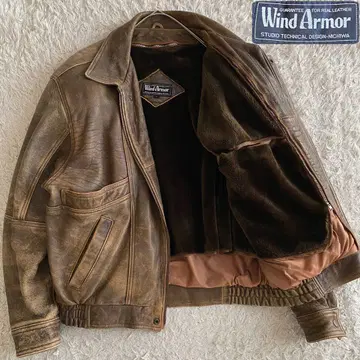 80s/L 윈드아머 A-2 G-1 보아 라이너 부착 가죽 자켓