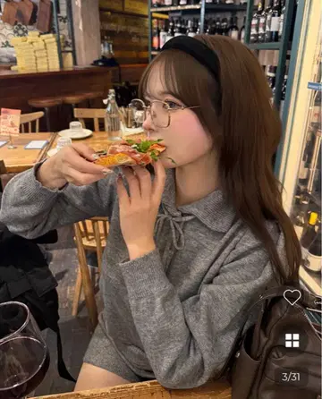 nugu 컬러 리본 니트 셋업 그레이