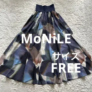 MoNiLE 모레 보카시 프린트 롱 스커트 모자이크 패턴