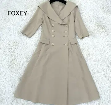 [미사용급] FOXEY 여배우 옷깃 코트 7부 소매 원피스 베이지 38