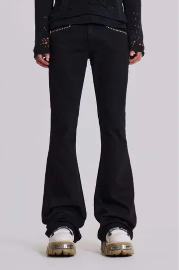 Jet Black Studded Drift Flared Jeans