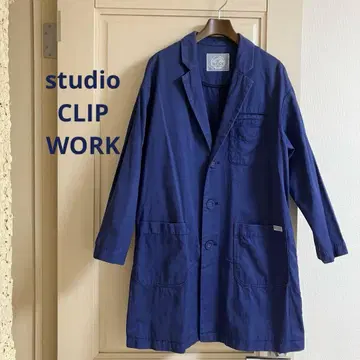 studio CLIP WORK 헤링본 A라인 코트 네이비